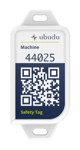 Machine Safety Tag da Ubudu com etiqueta azul