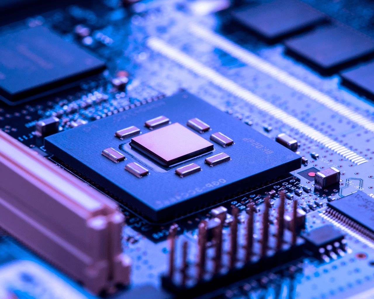 Close-up of a radio chip on a printed circuit board